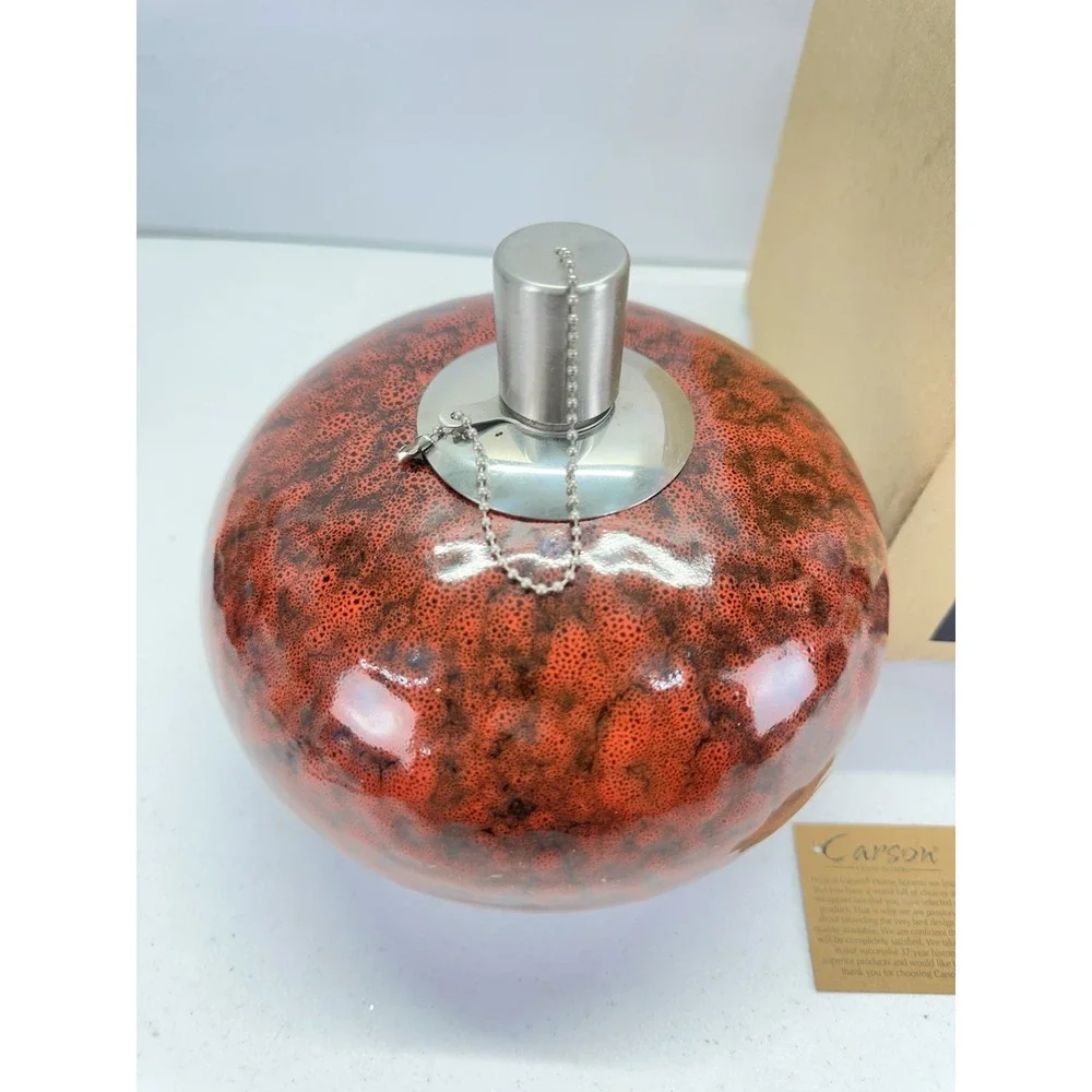 NEW Carson Porch Torch Volcanic Red Ceramic Tabletop Firepot Lantern Open Box